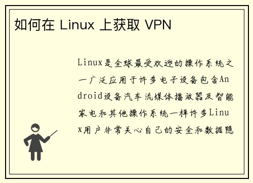 如何在 Linux 上获取 VPN 